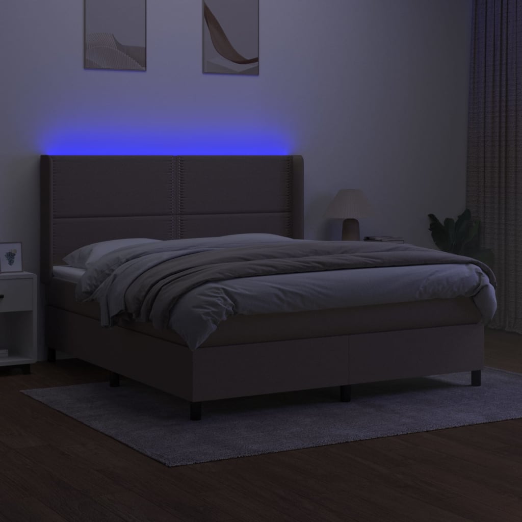 Boxspringbett mit Matratze & LED Taupe 160x200 cm Stoff