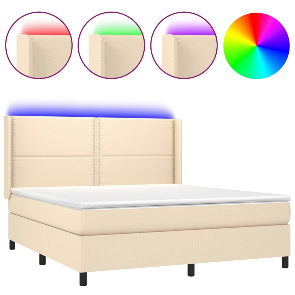 Boxspringbett mit Matratze & LED Creme 160x200 cm Stoff