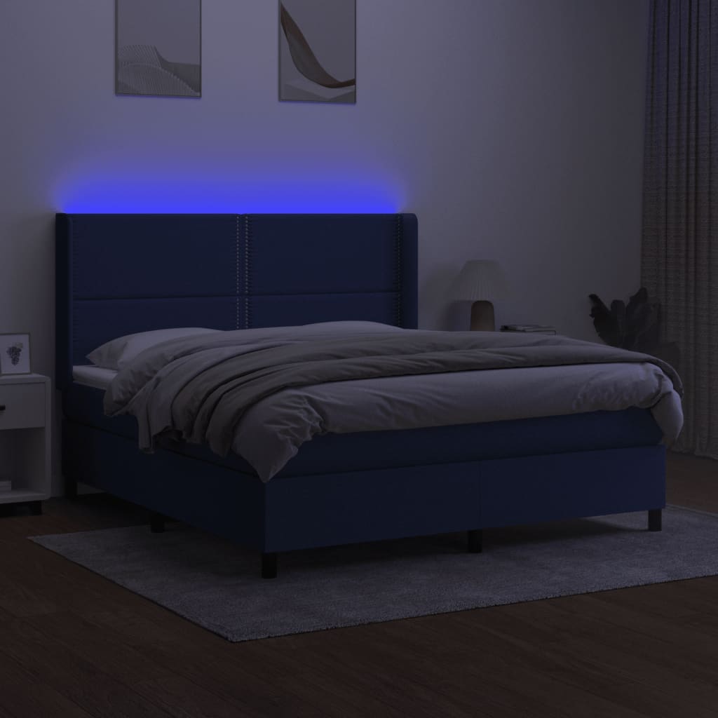 Boxspringbett mit Matratze & LED Blau 160x200 cm Stoff