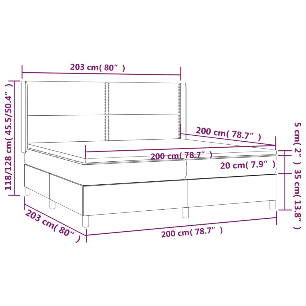 Boxspringbett mit Matratze & LED Schwarz 200x200 cm Stoff