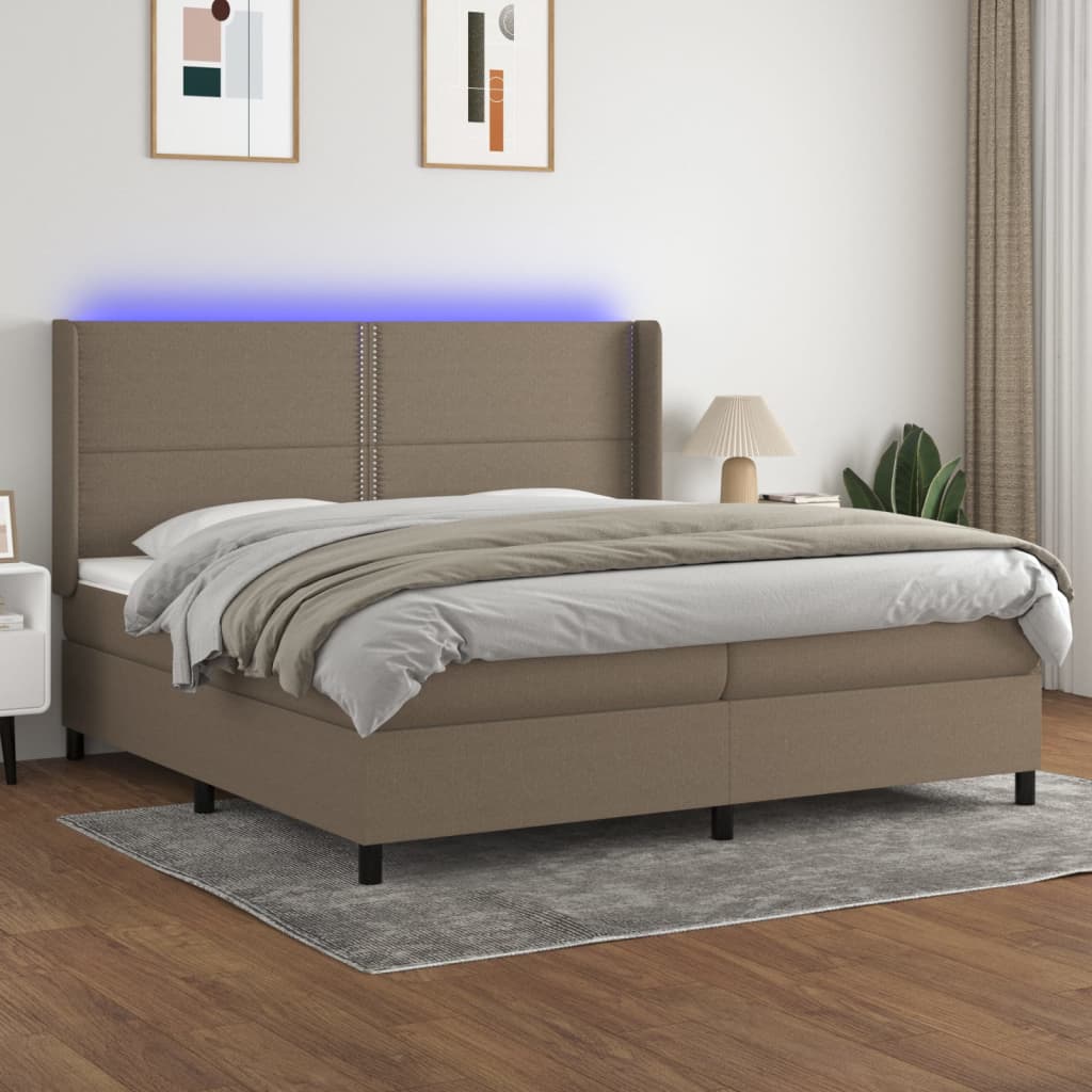 Boxspringbett mit Matratze & LED Taupe 200x200 cm Stoff