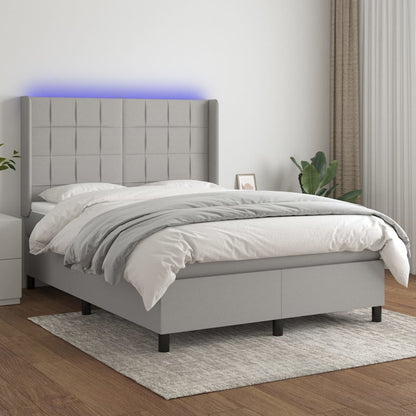 Boxspringbett mit Matratze & LED Hellgrau 140x200 cm Stoff