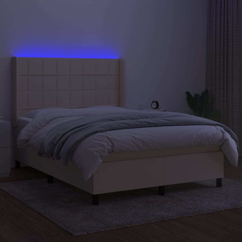 Box spring bed with mattress &amp; LED cream 140x200 cm fabric