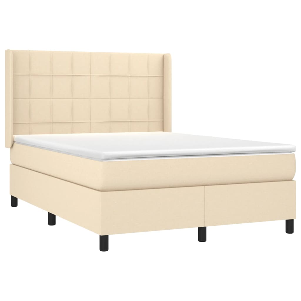 Box spring bed with mattress &amp; LED cream 140x200 cm fabric