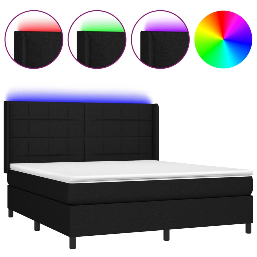 Box spring bed with mattress &amp; LED black 160x200 cm fabric