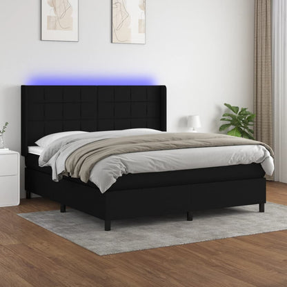 Box spring bed with mattress &amp; LED black 160x200 cm fabric