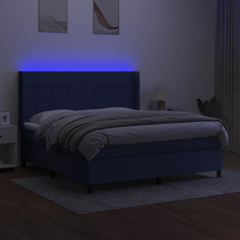 Boxspringbett mit Matratze & LED Blau 180x200 cm Stoff