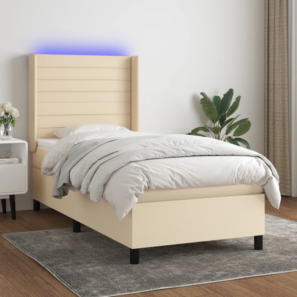 Boxspringbett mit Matratze & LED Creme 90x200 cm Stoff