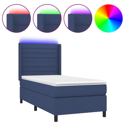 Boxspringbett mit Matratze & LED Blau 90x200 cm Stoff