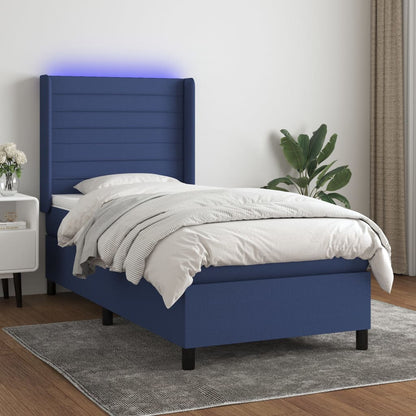 Boxspringbett mit Matratze & LED Blau 90x200 cm Stoff