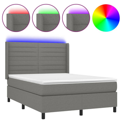 Boxspringbett mit Matratze & LED Dunkelgrau 140x200 cm Stoff