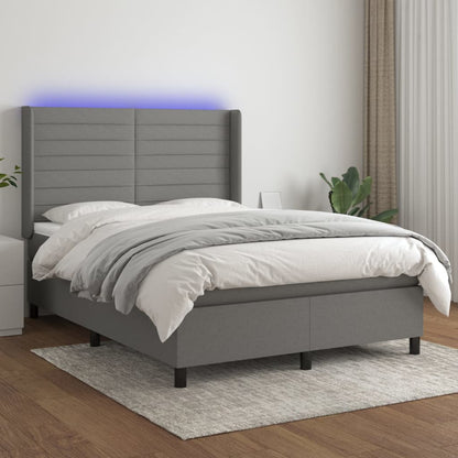 Boxspringbett mit Matratze & LED Dunkelgrau 140x200 cm Stoff