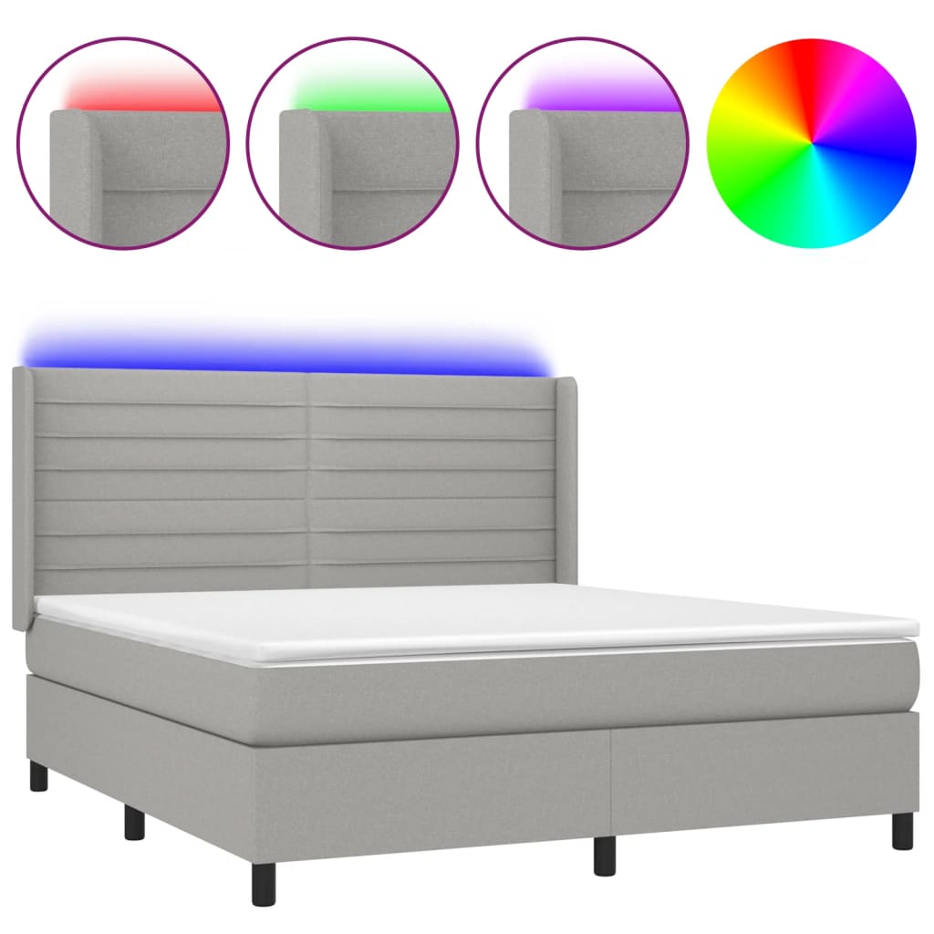 Box spring bed with mattress &amp; LED light grey 160x200 cm fabric