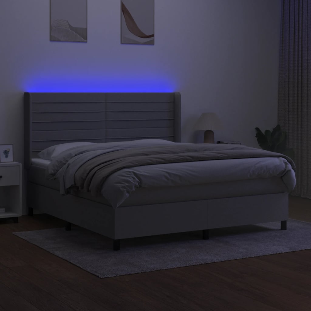 Box spring bed with mattress &amp; LED light grey 160x200 cm fabric