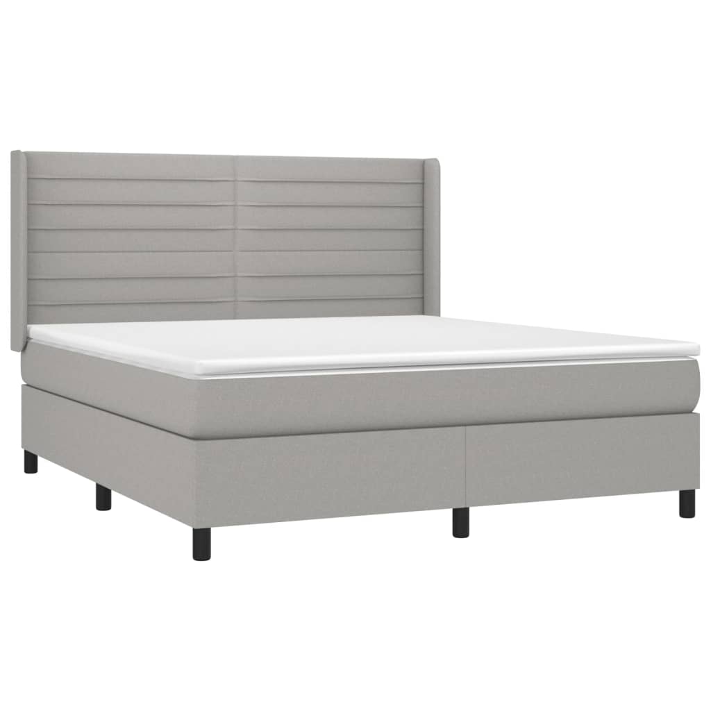 Box spring bed with mattress &amp; LED light grey 160x200 cm fabric