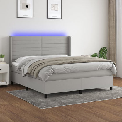 Box spring bed with mattress &amp; LED light grey 160x200 cm fabric