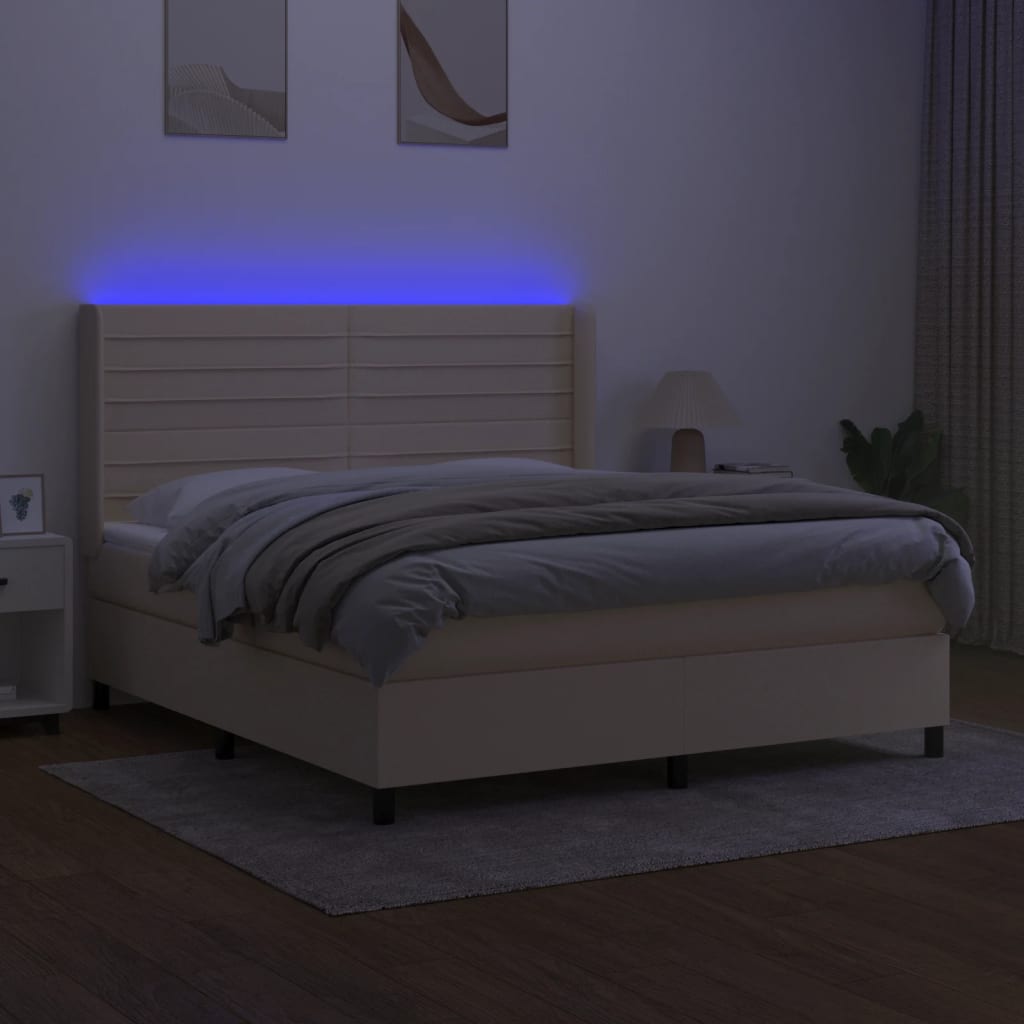 Boxspringbett mit Matratze & LED Creme 160x200 cm Stoff