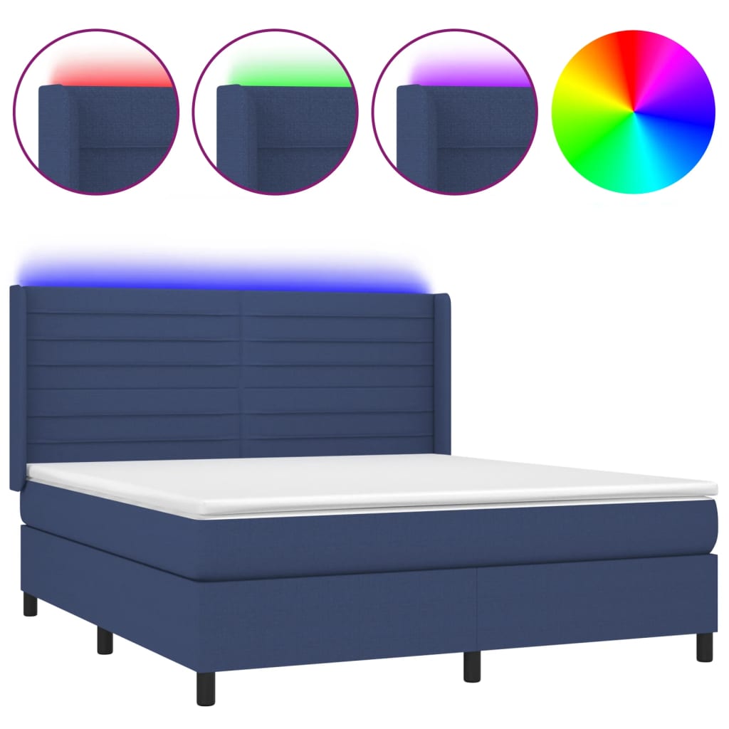 Boxspringbett mit Matratze & LED Blau 160x200 cm Stoff