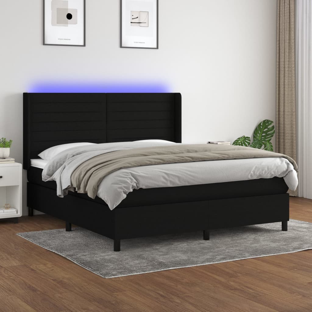 Boxspringbett mit Matratze & LED Schwarz 180x200 cm Stoff