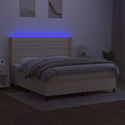 Boxspringbett mit Matratze & LED Creme 180x200 cm Stoff