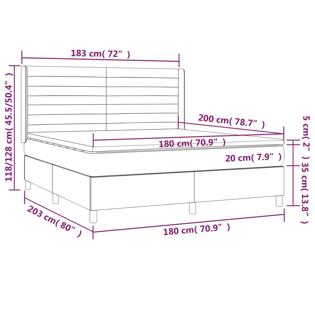 Boxspringbett mit Matratze & LED Creme 180x200 cm Stoff