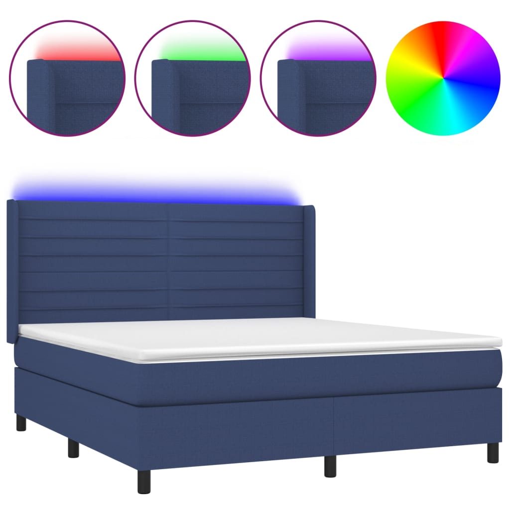 Boxspringbett mit Matratze & LED Blau 180x200 cm Stoff