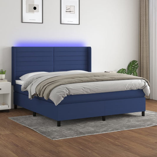 Boxspringbett mit Matratze & LED Blau 180x200 cm Stoff