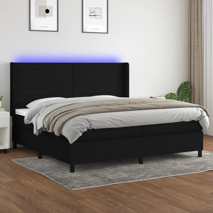 Boxspringbett mit Matratze & LED Schwarz 200x200 cm Stoff