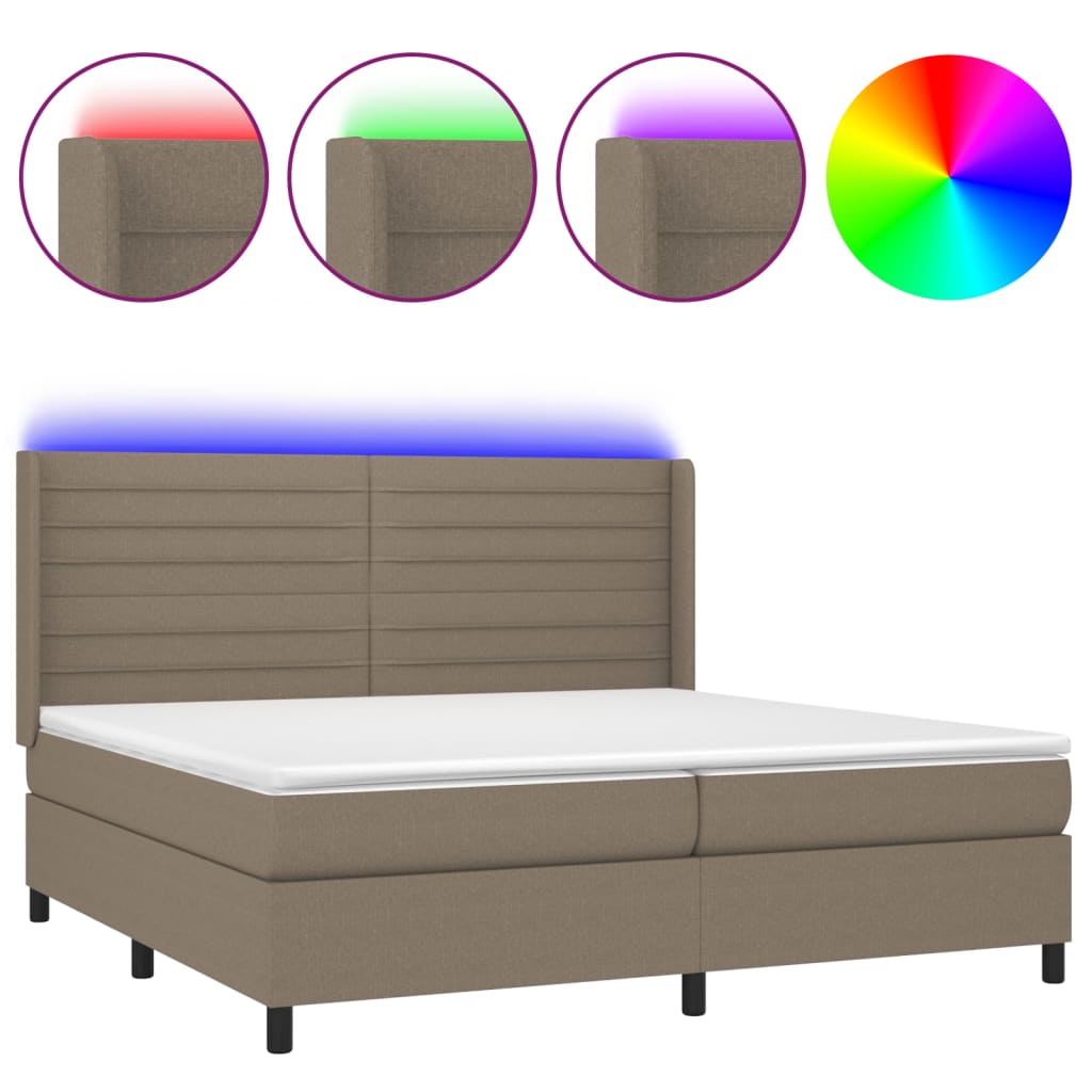 Boxspringbett mit Matratze & LED Taupe 200x200 cm Stoff