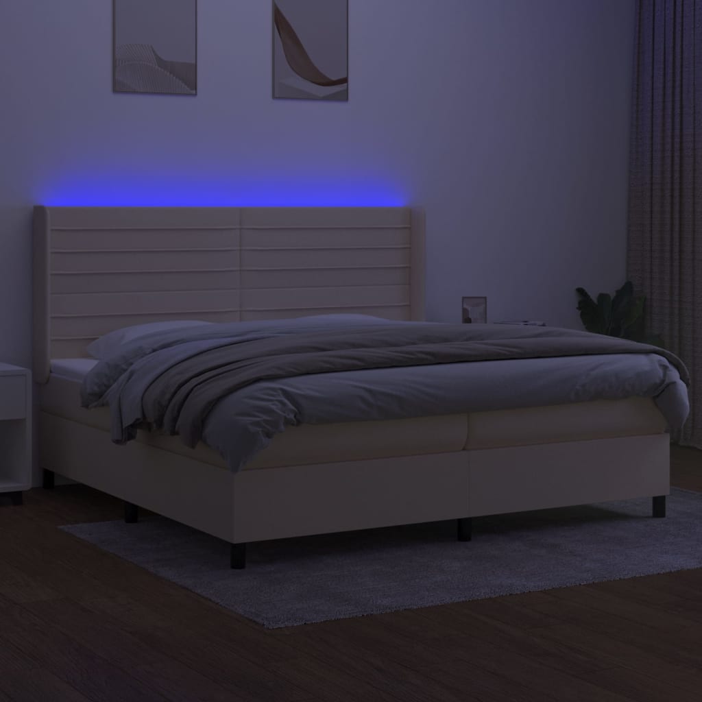 Boxspringbett mit Matratze & LED Creme 200x200 cm Stoff