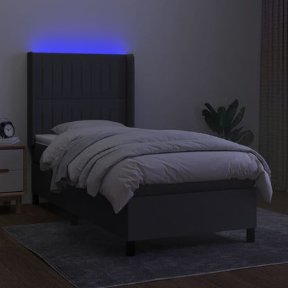 Boxspringbett mit Matratze & LED Dunkelgrau 90x200 cm Stoff