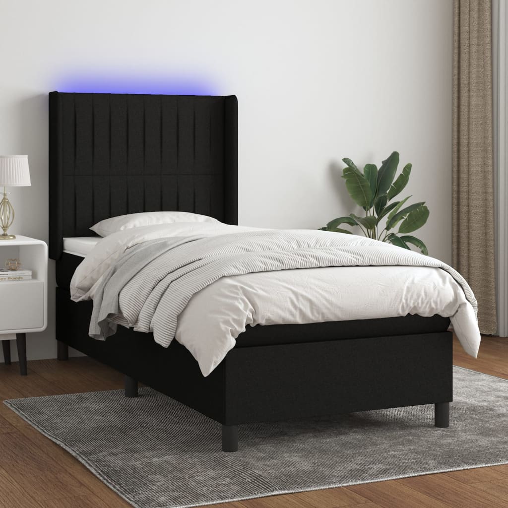 Boxspringbett mit Matratze & LED Schwarz 90x200 cm Stoff