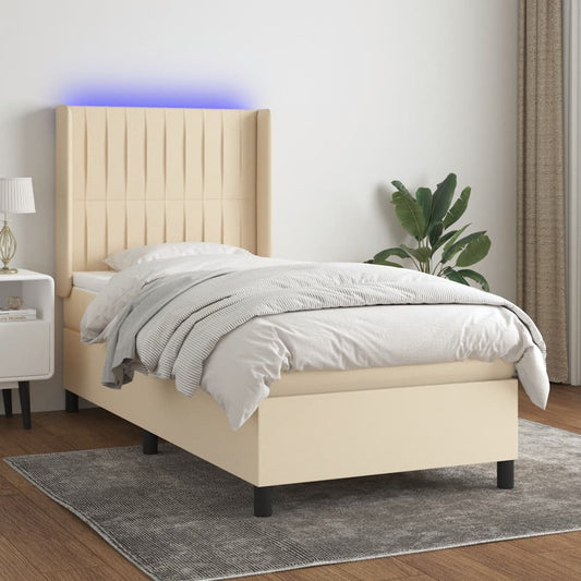 Boxspringbett mit Matratze & LED Creme 90x200 cm Stoff