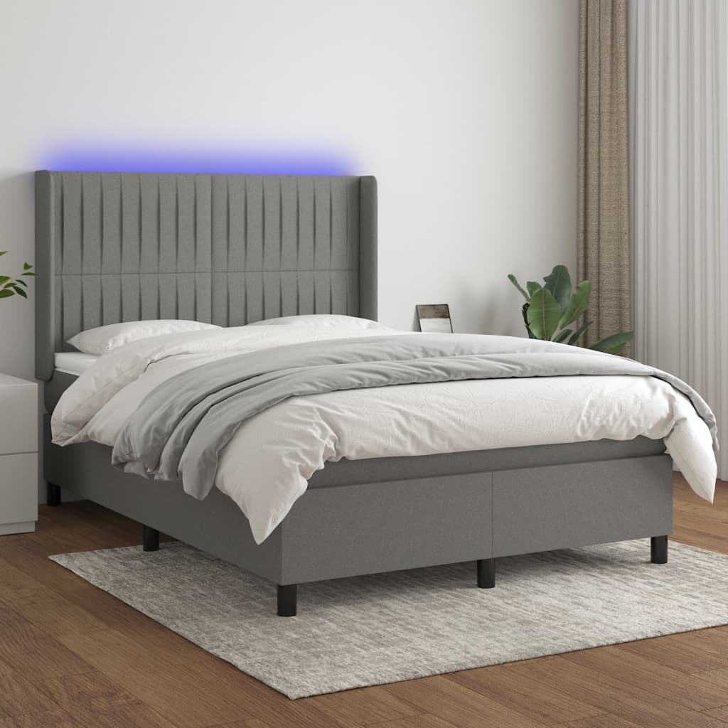 Boxspringbett mit Matratze & LED Dunkelgrau 140x200 cm Stoff