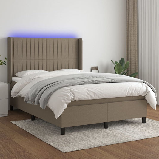 Boxspringbett mit Matratze & LED Taupe 140x200 cm Stoff