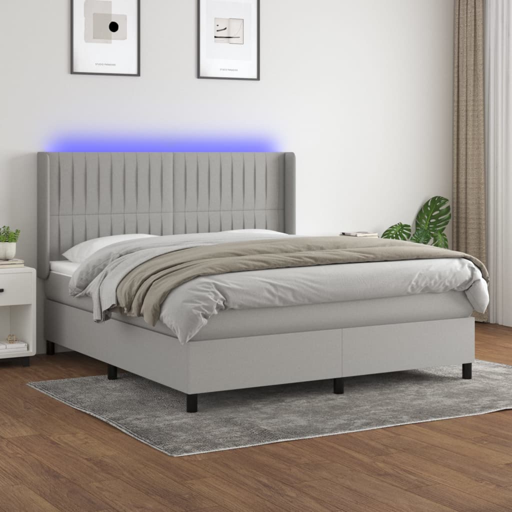 Boxspringbett mit Matratze & LED Hellgrau 160x200 cm Stoff