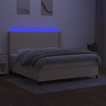 Boxspringbett mit Matratze & LED Creme 160x200 cm Stoff