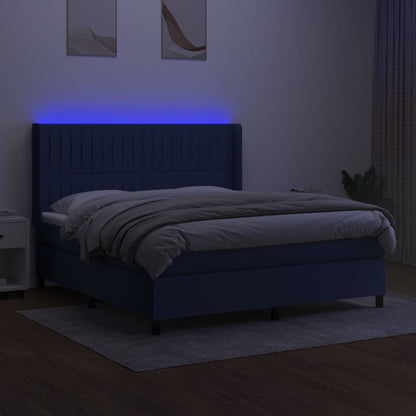 Boxspringbett mit Matratze & LED Blau 160x200 cm Stoff