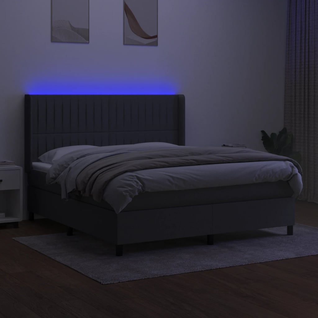 Boxspringbett mit Matratze & LED Dunkelgrau 180x200 cm Stoff