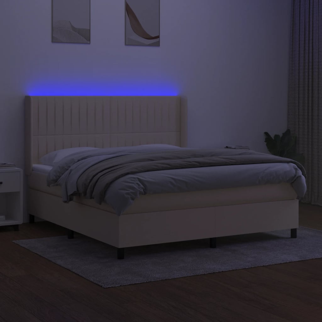 Boxspringbett mit Matratze & LED Creme 180x200 cm Stoff