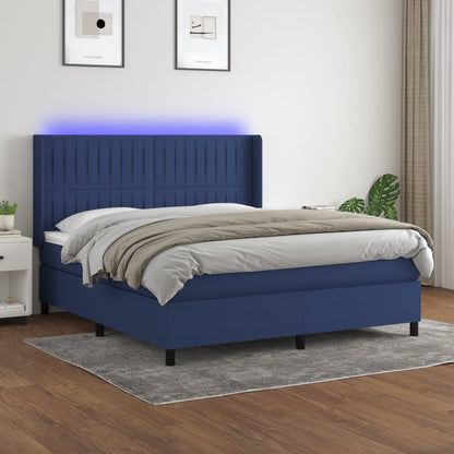 Boxspringbett mit Matratze & LED Blau 180x200 cm Stoff