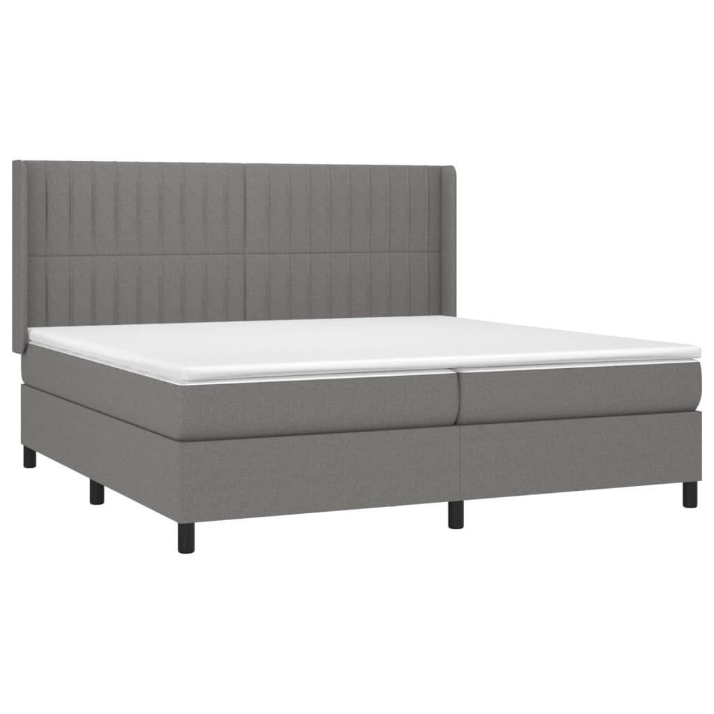 Box spring bed with mattress &amp; LED dark grey 200x200 cm fabric