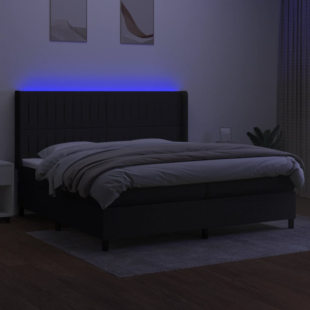 Boxspringbett mit Matratze & LED Schwarz 200x200 cm Stoff