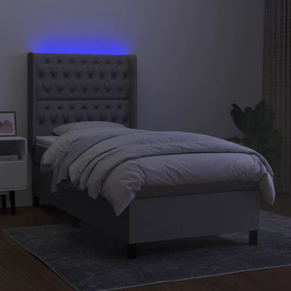 Boxspringbett mit Matratze & LED Hellgrau 90x200 cm Stoff