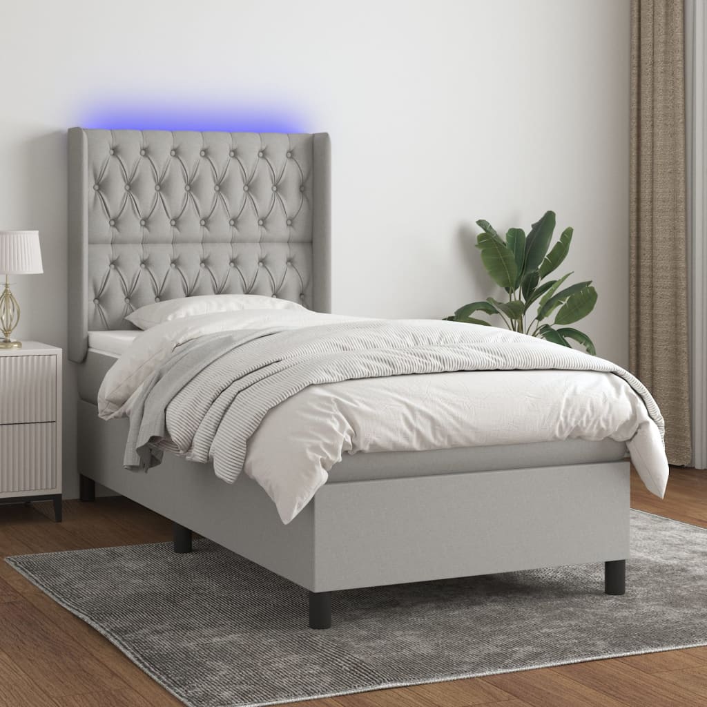 Boxspringbett mit Matratze & LED Hellgrau 90x200 cm Stoff