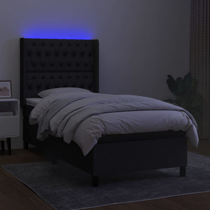 Boxspringbett mit Matratze & LED Schwarz 90x200 cm Stoff