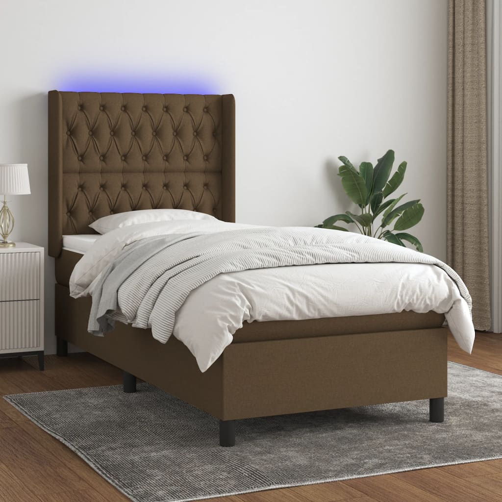 Boxspringbett mit Matratze & LED Dunkelbraun 90x200 cm Stoff