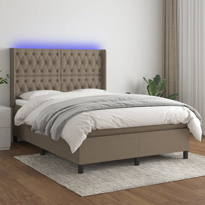 Boxspringbett mit Matratze & LED Taupe 140x200 cm Stoff