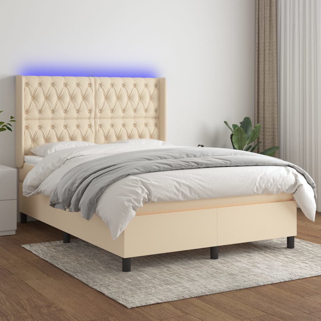 Boxspringbett mit Matratze & LED Creme 140x200 cm Stoff