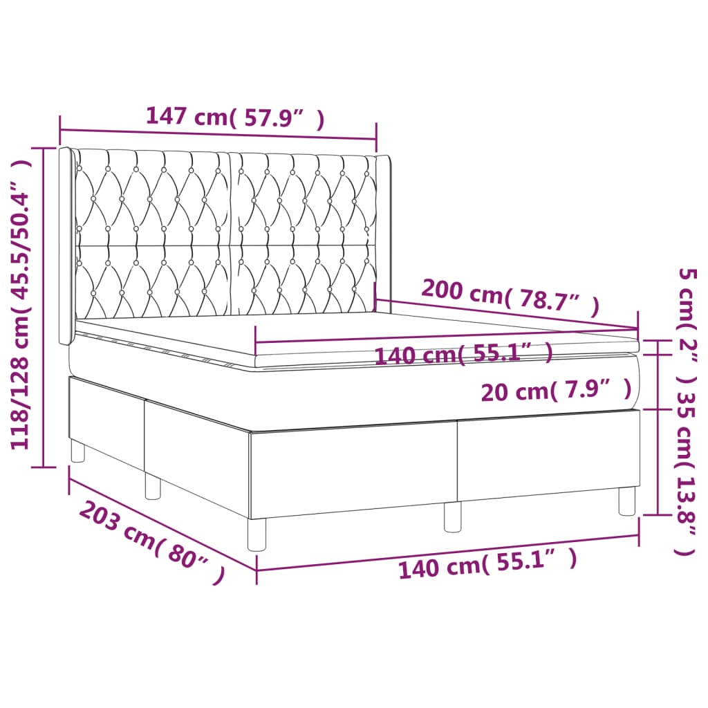 Boxspringbett mit Matratze & LED Blau 140x200 cm Stoff